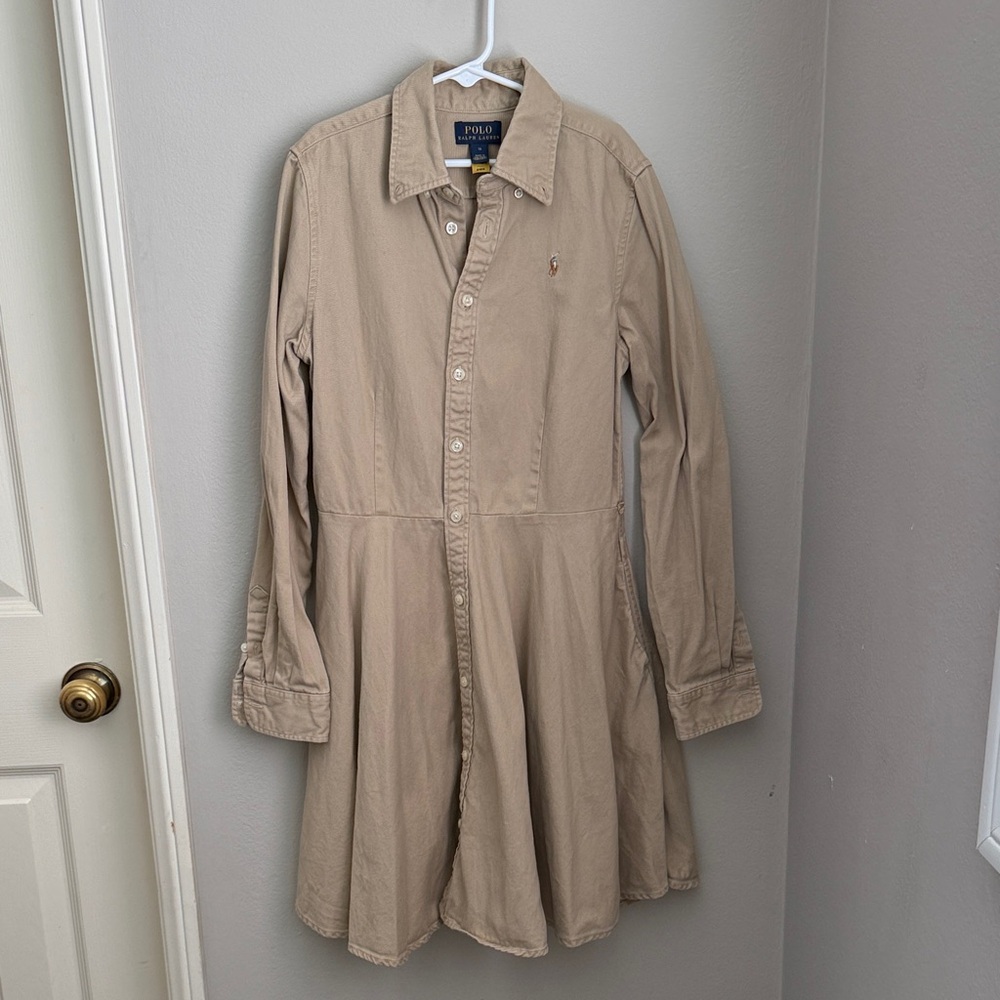 Polo Ralph Lauren Girls Belted Cotton Chino Shirtdress Size 14 *Missing Belt*